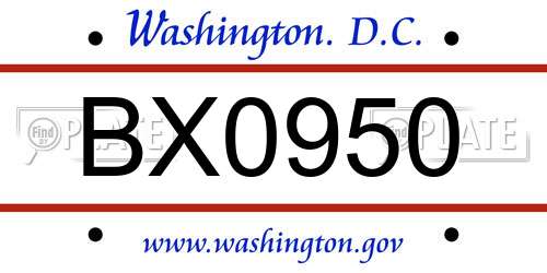 BX0950 District Of Columbia License Plate