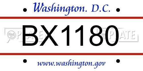 BX1180 District Of Columbia License Plate
