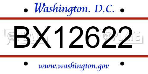 BX12622 District Of Columbia License Plate