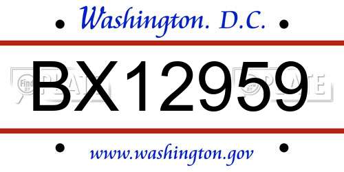 BX12959 District Of Columbia License Plate