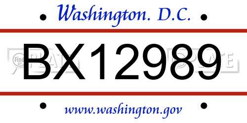 BX12989 District Of Columbia License Plate
