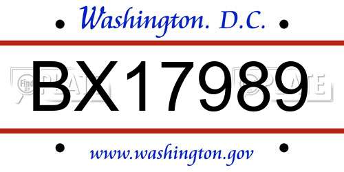BX17989 District Of Columbia License Plate