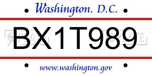 BX1T989 District Of Columbia License Plate