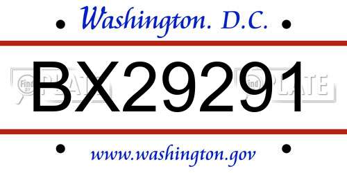 BX29291 District Of Columbia License Plate