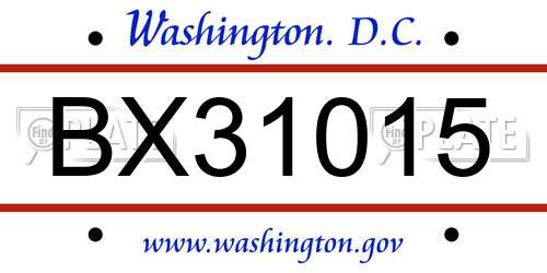 BX31015 District Of Columbia License Plate