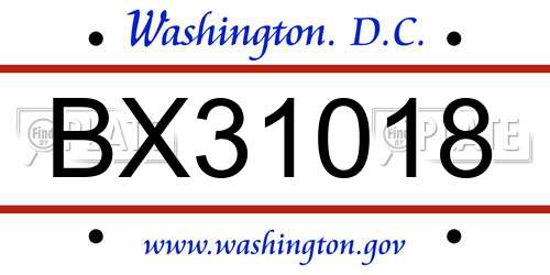 BX31018 District Of Columbia License Plate