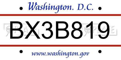 BX3B819 District Of Columbia License Plate