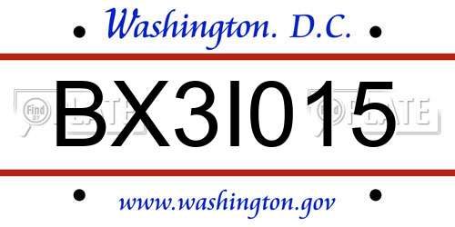 BX3I015 District Of Columbia License Plate