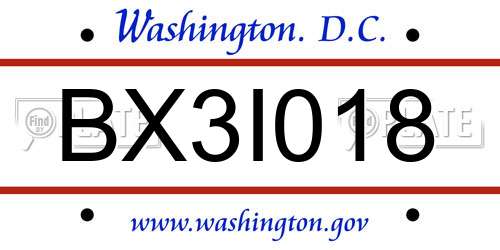 BX3I018 District Of Columbia License Plate