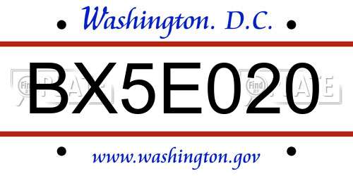 BX5E020 District Of Columbia License Plate