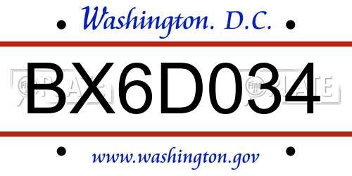 BX6D034 District Of Columbia License Plate