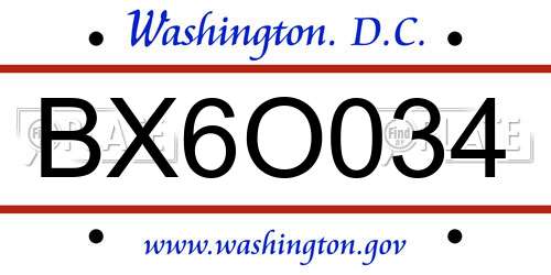 BX6O034 District Of Columbia License Plate