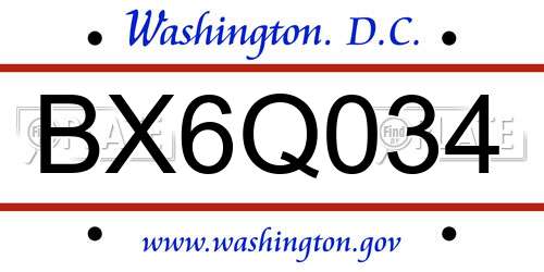 BX6Q034 District Of Columbia License Plate