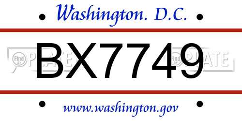 BX7749 District Of Columbia License Plate