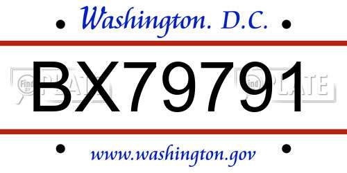 BX79791 District Of Columbia License Plate