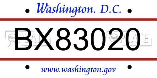 BX83020 District Of Columbia License Plate