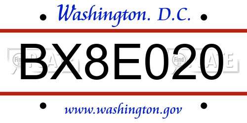 BX8E020 District Of Columbia License Plate