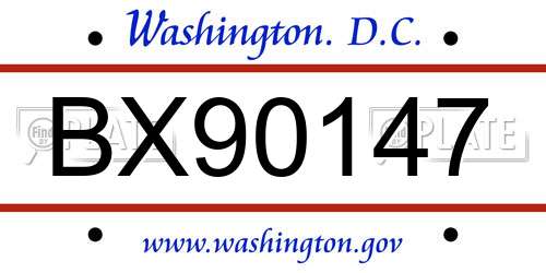 BX90147 District Of Columbia License Plate