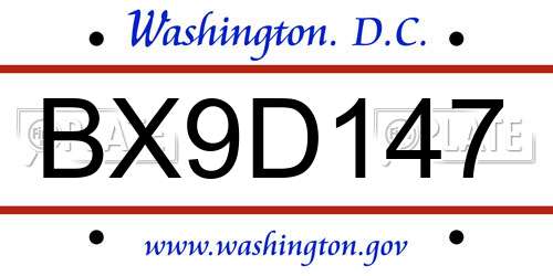 BX9D147 District Of Columbia License Plate