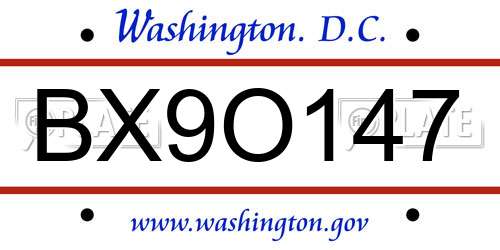BX9O147 District Of Columbia License Plate