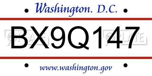 BX9Q147 District Of Columbia License Plate