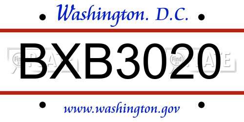 BXB3020 District Of Columbia License Plate