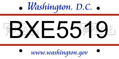 BXE5519 District Of Columbia License Plate