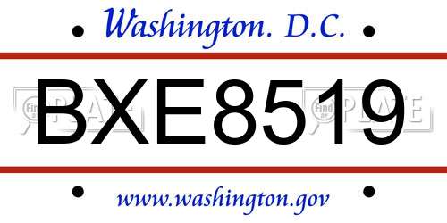 BXE8519 District Of Columbia License Plate