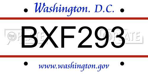 BXF293 District Of Columbia License Plate