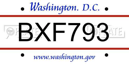 BXF793 District Of Columbia License Plate