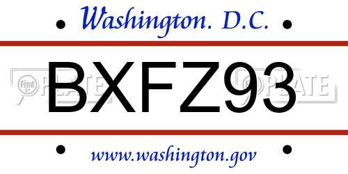 BXFZ93 District Of Columbia License Plate