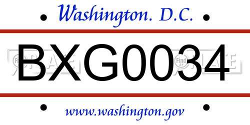 BXG0034 District Of Columbia License Plate