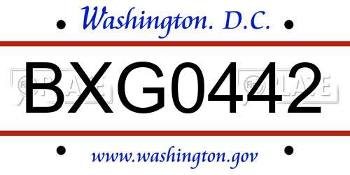 BXG0442 District Of Columbia License Plate