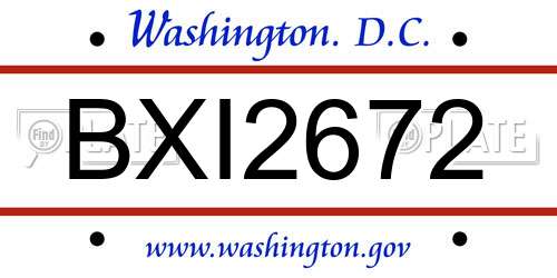 BXI2672 District Of Columbia License Plate