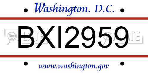 BXI2959 District Of Columbia License Plate
