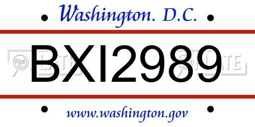BXI2989 District Of Columbia License Plate