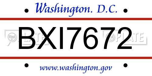 BXI7672 District Of Columbia License Plate
