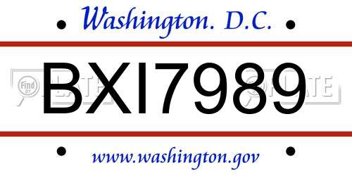 BXI7989 District Of Columbia License Plate