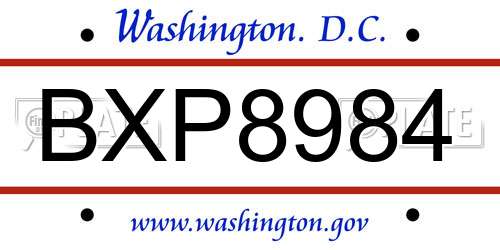 BXP8984 District Of Columbia License Plate