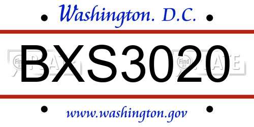 BXS3020 District Of Columbia License Plate
