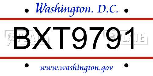 BXT9791 District Of Columbia License Plate
