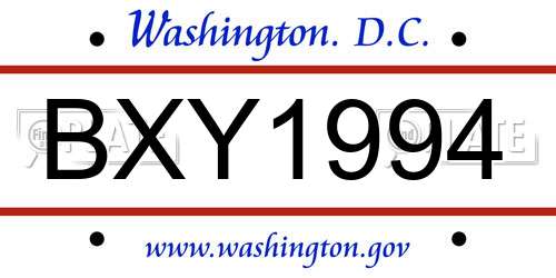 BXY1994 District Of Columbia License Plate