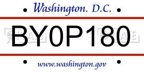 BY0P180 District Of Columbia License Plate