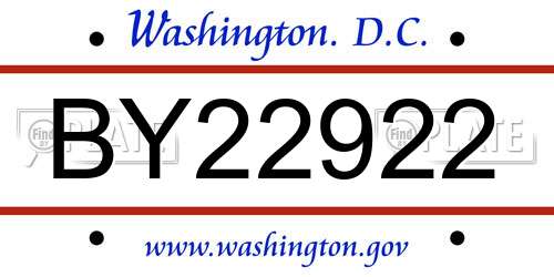 BY22922 District Of Columbia License Plate