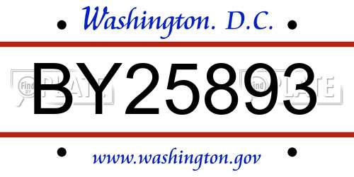 BY25893 District Of Columbia License Plate