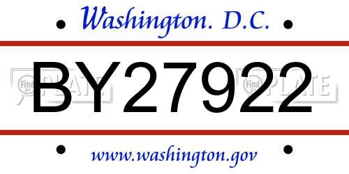 BY27922 District Of Columbia License Plate