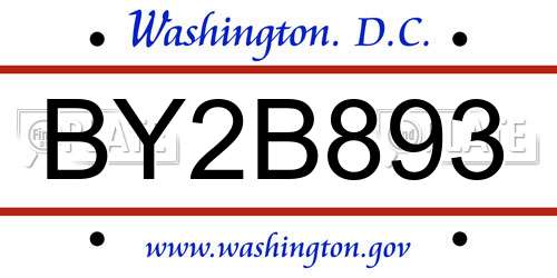 BY2B893 District Of Columbia License Plate