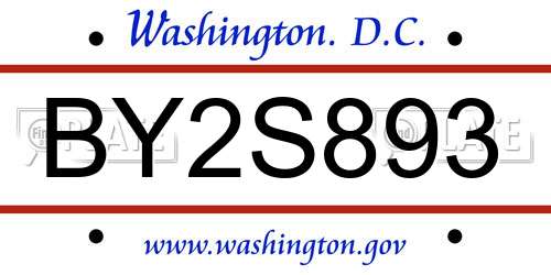 BY2S893 District Of Columbia License Plate
