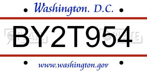 BY2T954 District Of Columbia License Plate