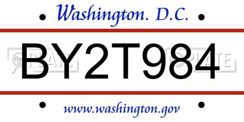 BY2T984 District Of Columbia License Plate